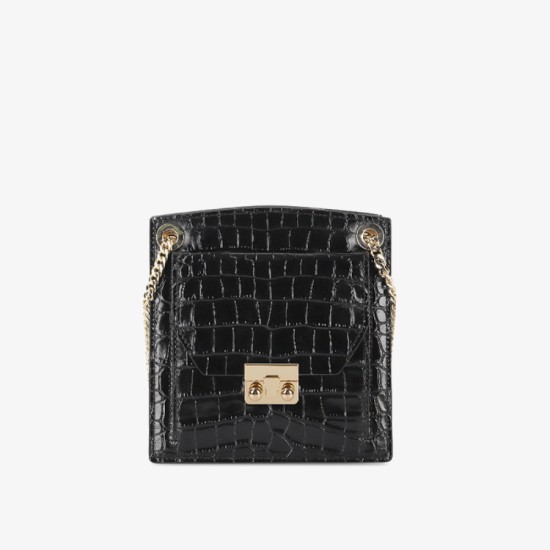 Leather contrasting crocodile pattern organ small square bag