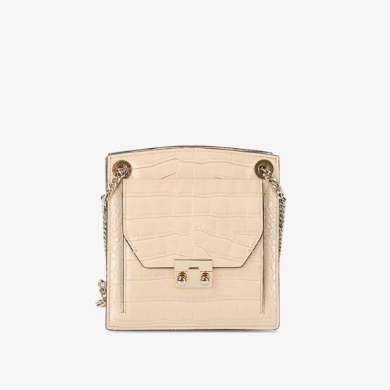 Leather contrasting crocodile pattern organ small square bag - Memoo.com