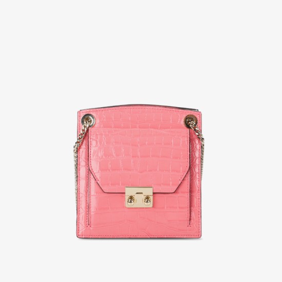 Leather contrasting crocodile pattern organ small square bag - Memoo.com