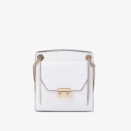 Leather contrasting crocodile pattern organ small square bag - Memoo.com