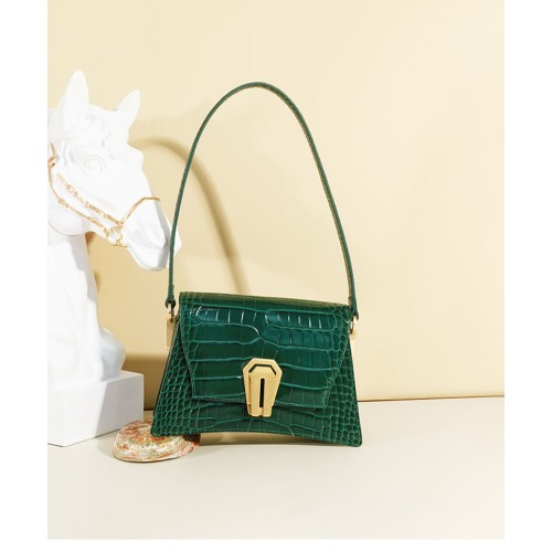 green leather bag