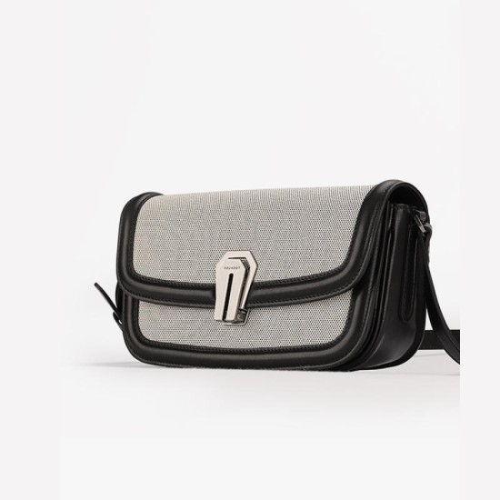 Leather canvas vintage crossbody armpit baguette bag - Memoo.com