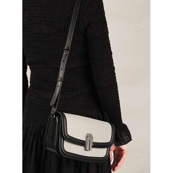 Leather canvas vintage crossbody armpit baguette bag - Memoo.com