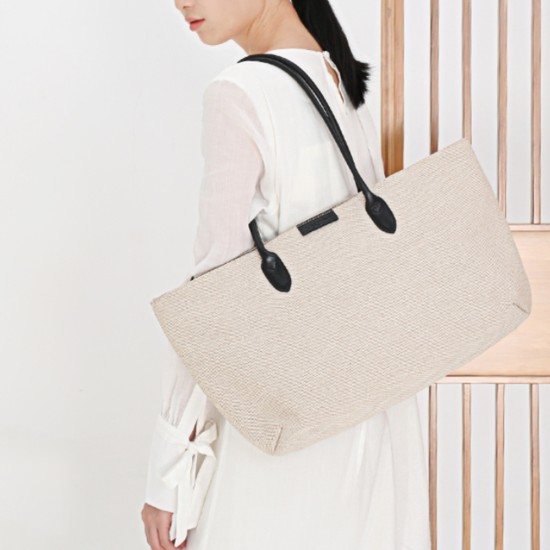 Tote bag on the shoulder, beige canvas bag on the handbag - Memoo.com