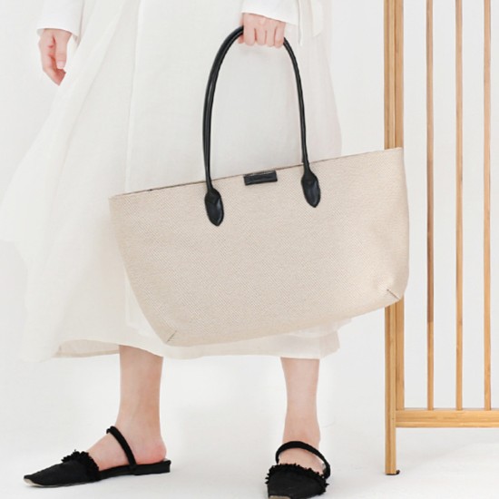 Tote bag on the shoulder, beige canvas bag on the handbag - Memoo.com