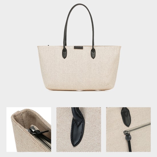 Tote bag on the shoulder, beige canvas bag on the handbag - Memoo.com