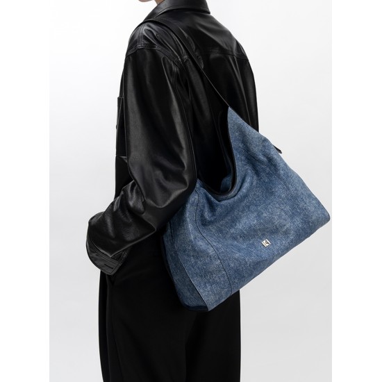 Tote bag large capacity denim sheepskin HOBO single shoulder - Memoo.com