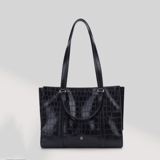 Genuine leather crocodile pattern large capacity single shoulder tote bag commuting bag - Memoo.com