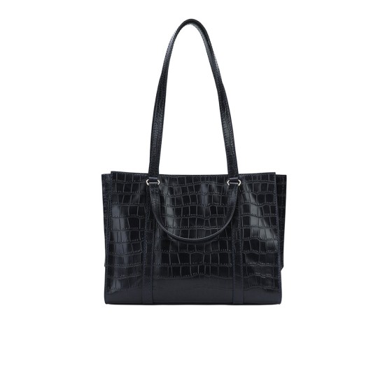 Genuine leather crocodile pattern large capacity single shoulder tote bag commuting bag - Memoo.com