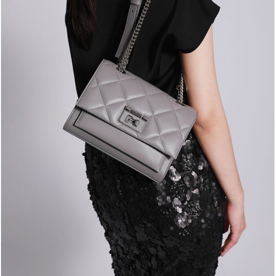 Genuine leather diamond grid small fragrant style shoulder bag chain armpit bag - Memoo.com