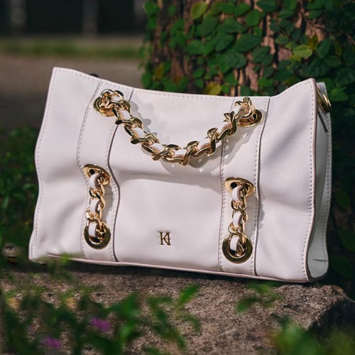 white leather tote bag