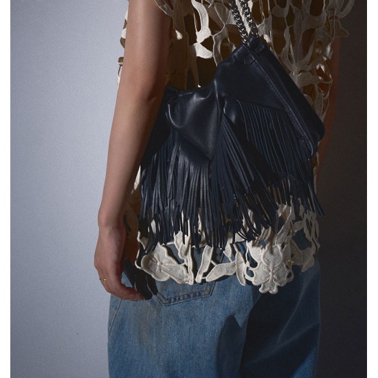 Leather tassel chain shoulder armpit bag - Memoo.com