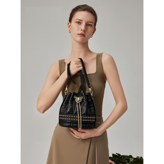 One-shoulder slung handbag leather bucket bag - Memoo.com