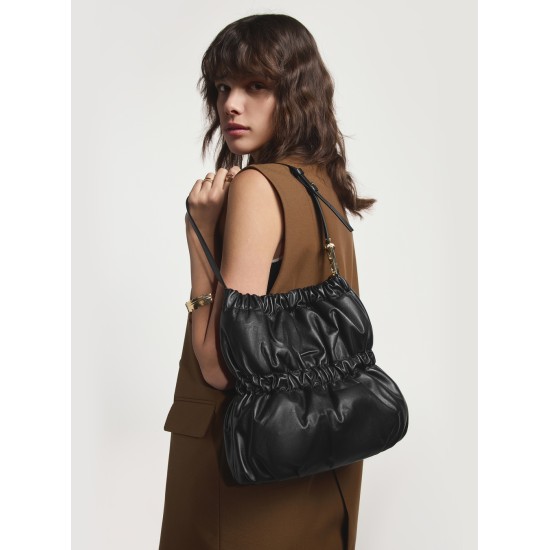 Soft leather portable shoulder bag Tote bucket bag - Memoo.com