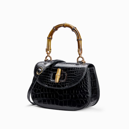 Crocodile leather womens bag, light luxury bamboo handbag - Memoo.com