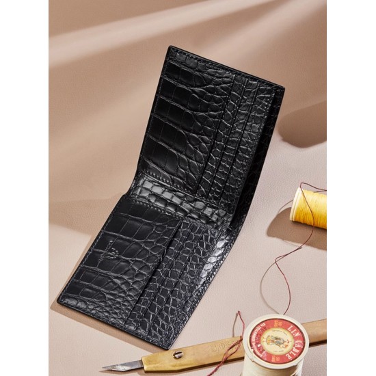 Crocodile wallet mens genuine leather cropped wallet - Memoo.com