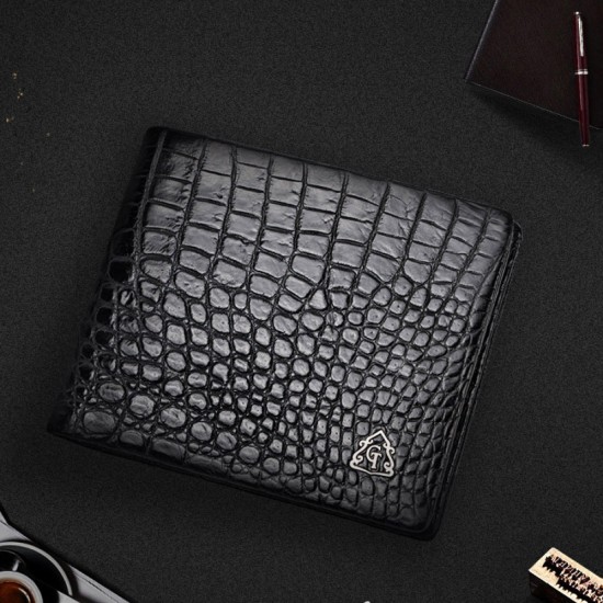 Double-sided crocodile leather wallet mens leather casual short - Memoo.com