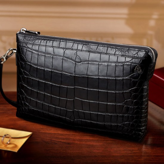 Crocodile leather pouch mens leather large-capacity hand clutch - Memoo.com