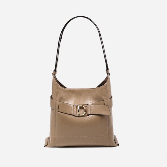 Leather bucket bag for womens commuting, high-end single shoulder crossbody bag - Memoo.com