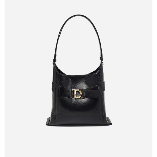 Leather bucket bag for womens commuting, high-end single shoulder crossbody bag - Memoo.com