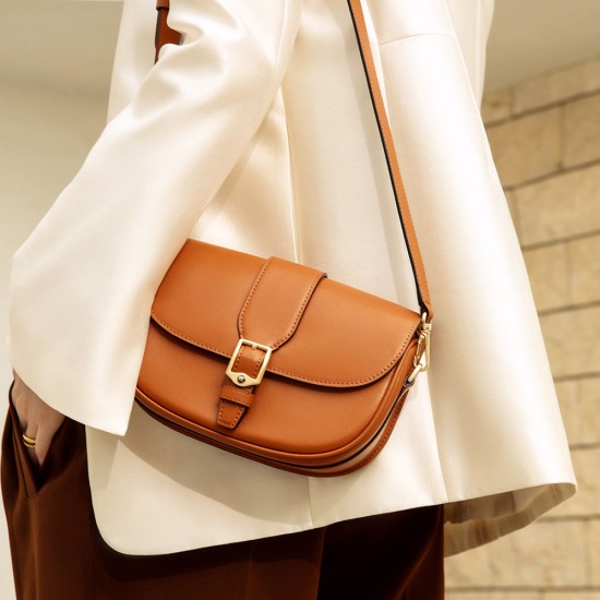 Saddle bag leather diagonal shoulder bag - Memoo.com