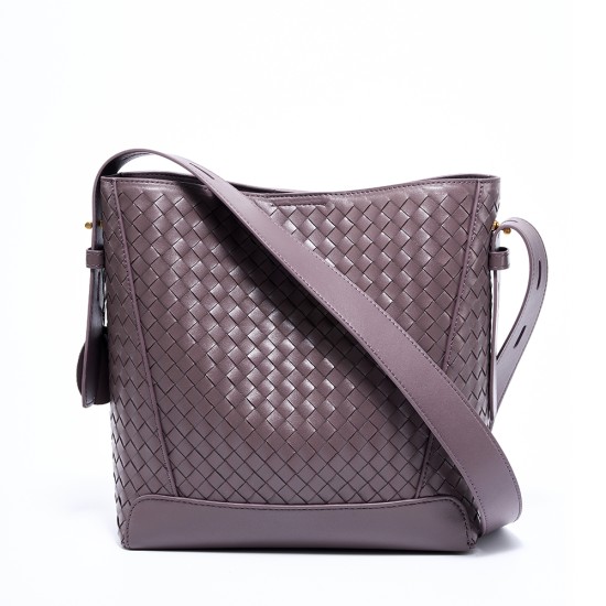 Leather womens bag head laminate woven bag bucket bag shoulder crossbody bag - Memoo.com