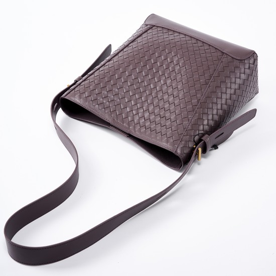 Leather womens bag head laminate woven bag bucket bag shoulder crossbody bag - Memoo.com