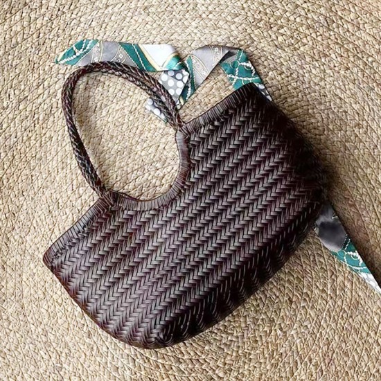 Hand-woven cowhide handbag Beach resort vintage underarm bag - Memoo.com