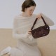 Suede roll cowhide pleated underarm crossbody bag - Memoo.com