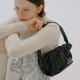 Suede roll cowhide pleated underarm crossbody bag - Memoo.com