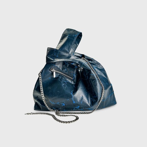 blue leather crossbody bag