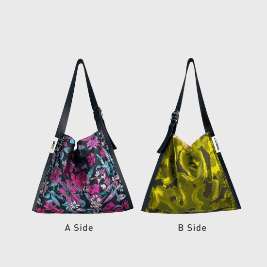 Double sided jacquard top layer cowhide tote bag