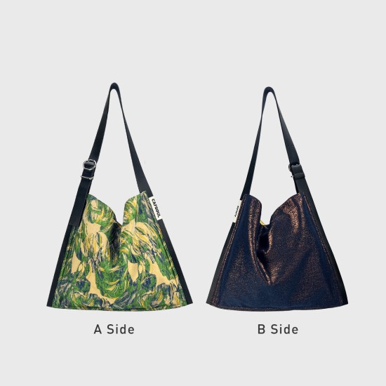 Double sided jacquard top layer cowhide tote bag