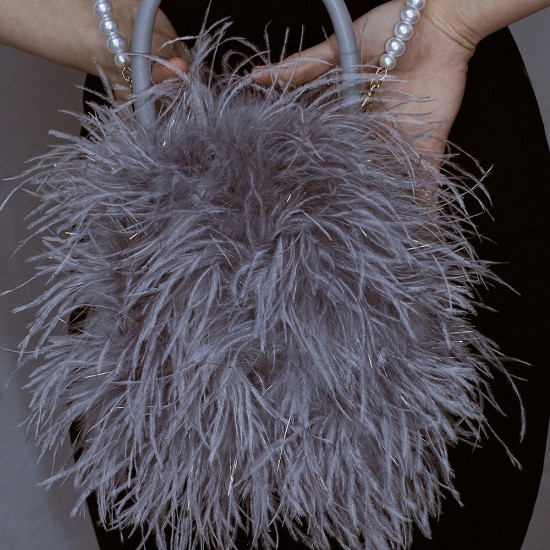 Handbag ostrich hair shiny pearl chain handbag - Memoo.com