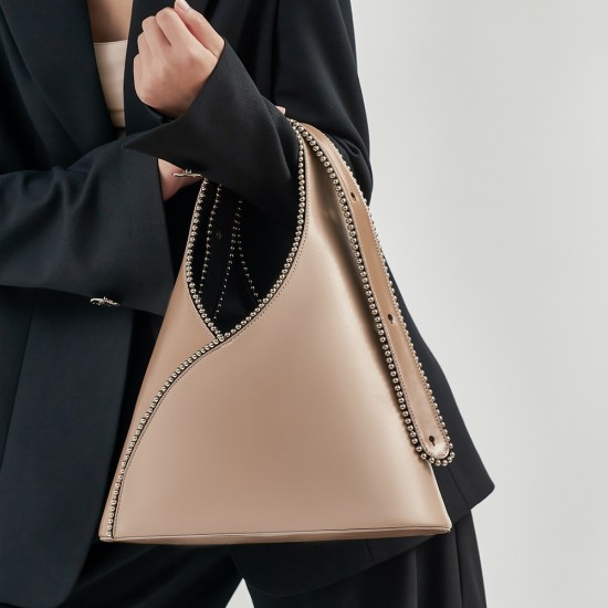 Nail bead contrasting color bucket bag, handbag, shoulder, crossbody, real leather bag - Memoo.com