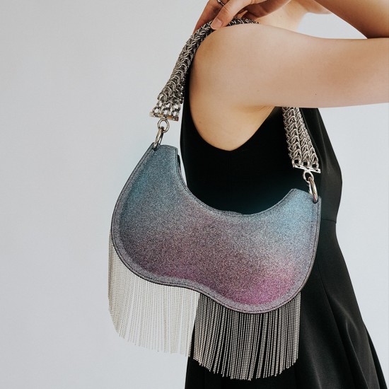 Copper bead tassel bag, underarm hand-held shoulder bag, crossbody bag, starry sky frosted - Memoo.com