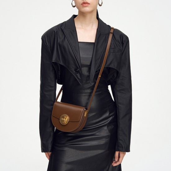 Small Saddle Bag Single Shoulder Retro Underarm Half Round Leather Versatile Crossbody Bag - Memoo.com