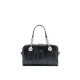 Boston genuine leather chain crossbody handbag, black bowling bag - Memoo.com