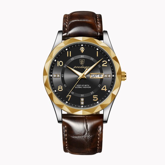 Trendy waterproof watch. Men's fully automatic mechanical watch with dual calendars, quartz movement and luminous function, a wristwatch. - Memoo.com