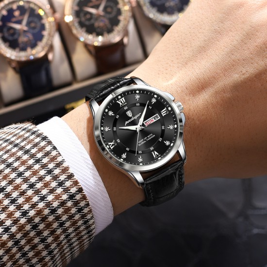 High-end Men's Quartz Wristwatch with Dual Calendar Function, Waterproof Feature, Stylish Design and Luminous Display - Memoo.com