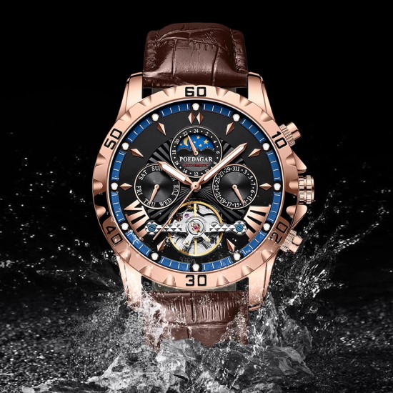 Men's Waterproof Automatic Mechanical Watch with Tourbillon, High-end, Multifunctional and Luminous Men's Brand Wristwatch - Memoo.com