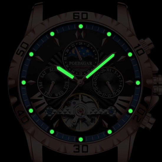 Men's Waterproof Automatic Mechanical Watch with Tourbillon, High-end, Multifunctional and Luminous Men's Brand Wristwatch - Memoo.com