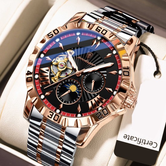 Trendy Famous Brand Men's Automatic Mechanical Watch with Tourbillon, Business Style, Waterproof, Fashionable and Luminous Men's Wristwatch