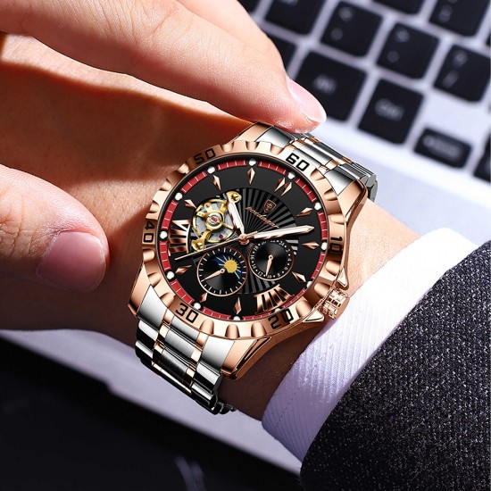 Trendy Famous Brand Men's Automatic Mechanical Watch with Tourbillon, Business Style, Waterproof, Fashionable and Luminous Men's Wristwatch