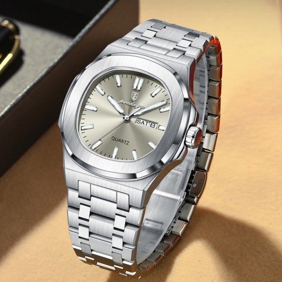 Men's simple-style watch with dual calendars, luminous function, high-grade quality and waterproof performance. It is a men's quartz wristwatch. - Memoo.com