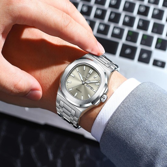 Men's simple-style watch with dual calendars, luminous function, high-grade quality and waterproof performance. It is a men's quartz wristwatch. - Memoo.com