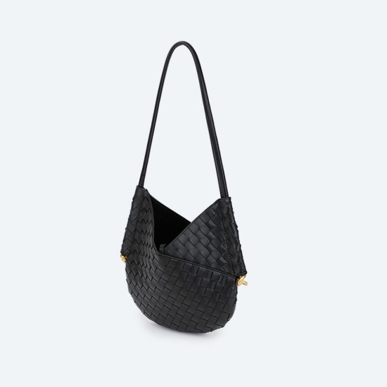 Hand-woven cowhide single shoulder hand underarm leather small round bag for women - Memoo.com