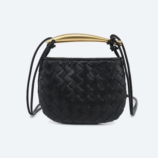 Braided cowhide metal handle single shoulder oblique span small round bag - Memoo.com