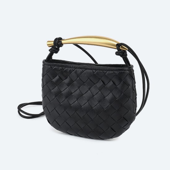 Braided cowhide metal handle single shoulder oblique span small round bag - Memoo.com