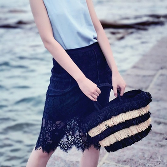 Straw bag, raffia, tassel tote, vacation shoulder bag, woven bag - Memoo.com